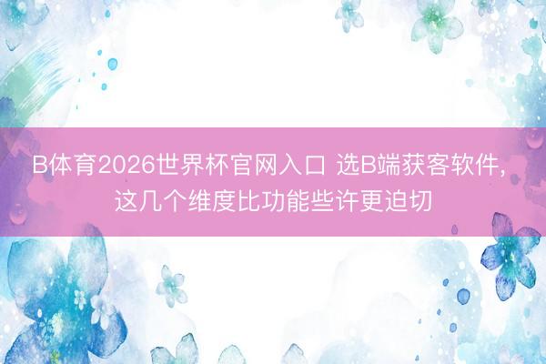 B体育2026世界杯官网入口 选B端获客软件， 这几个维度比功能些许更迫切