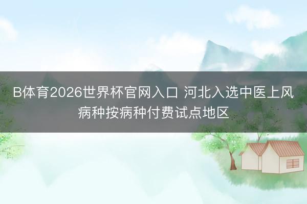 B体育2026世界杯官网入口 河北入选中医上风病种按病种付费试点地区